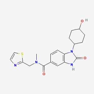 molecular formula C19H22N4O3S B5555116 1-(trans-4-hydroxycyclohexyl)-N-methyl-2-oxo-N-(1,3-thiazol-2-ylmethyl)-2,3-dihydro-1H-benzimidazole-5-carboxamide 