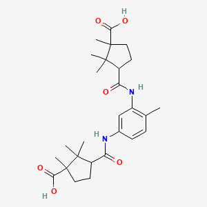 molecular formula C27H38N2O6 B5555118 3,3'-[(4-methyl-1,3-phenylene)bis(iminocarbonyl)]bis(1,2,2-trimethylcyclopentanecarboxylic acid) 