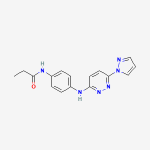 molecular formula C16H16N6O B5555193 N-(4-{[6-(1H-pyrazol-1-yl)-3-pyridazinyl]amino}phenyl)propanamide 