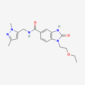 molecular formula C18H23N5O3 B5555208 N-[(1,3-dimethyl-1H-pyrazol-5-yl)methyl]-1-(2-ethoxyethyl)-2-oxo-2,3-dihydro-1H-benzimidazole-5-carboxamide 