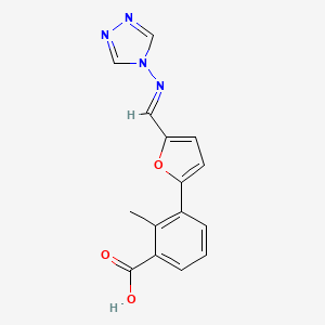 molecular formula C15H12N4O3 B5555274 2-methyl-3-{5-[(4H-1,2,4-triazol-4-ylimino)methyl]-2-furyl}benzoic acid 