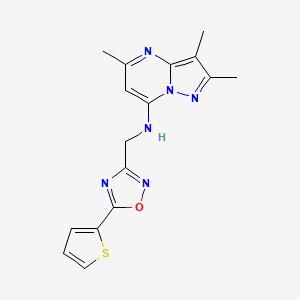 molecular formula C16H16N6OS B5555334 2,3,5-trimethyl-N-{[5-(2-thienyl)-1,2,4-oxadiazol-3-yl]methyl}pyrazolo[1,5-a]pyrimidin-7-amine 