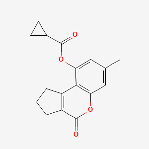 molecular formula C17H16O4 B5555375 7-methyl-4-oxo-1,2,3,4-tetrahydrocyclopenta[c]chromen-9-yl cyclopropanecarboxylate 