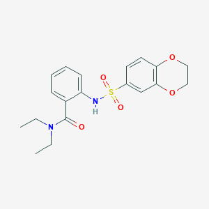 molecular formula C19H22N2O5S B5555517 2-[(2,3-二氢-1,4-苯并二氧杂环-6-磺酰基)氨基]-N,N-二乙基苯甲酰胺 