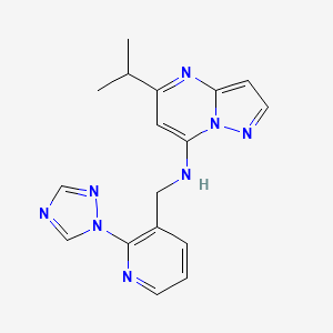 molecular formula C17H18N8 B5555585 5-isopropyl-N-{[2-(1H-1,2,4-triazol-1-yl)pyridin-3-yl]methyl}pyrazolo[1,5-a]pyrimidin-7-amine 