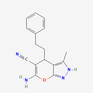 molecular formula C16H16N4O B5555614 6-氨基-3-甲基-4-(2-苯乙基)-1,4-二氢吡喃并[2,3-c]吡唑-5-甲腈 