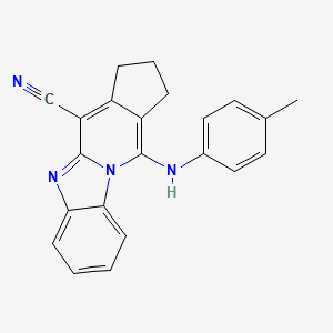 molecular formula C22H18N4 B5555617 11-[(4-甲基苯基)氨基]-2,3-二氢-1H-环戊[4,5]吡啶并[1,2-a]苯并咪唑-4-腈 