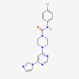 molecular formula C18H18ClN7O B5555785 N-(4-chlorophenyl)-4-[6-(1H-imidazol-1-yl)-4-pyrimidinyl]-1-piperazinecarboxamide 
