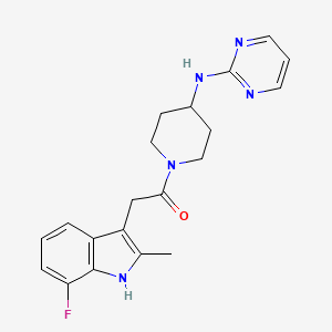 molecular formula C20H22FN5O B5555827 N-{1-[2-(7-fluoro-2-methyl-1H-indol-3-yl)acetyl]-4-piperidinyl}-2-pyrimidinamine 