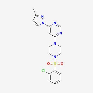molecular formula C18H19ClN6O2S B5555839 4-{4-[(2-氯苯基)磺酰基]-1-哌嗪基}-6-(3-甲基-1H-吡唑-1-基)嘧啶 