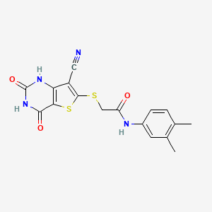 molecular formula C17H14N4O3S2 B5555858 2-[(7-cyano-4-hydroxy-2-oxo-1,2-dihydrothieno[3,2-d]pyrimidin-6-yl)thio]-N-(3,4-dimethylphenyl)acetamide 