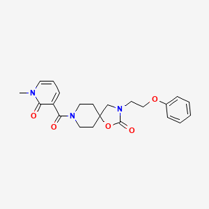 molecular formula C22H25N3O5 B5555878 8-[(1-methyl-2-oxo-1,2-dihydropyridin-3-yl)carbonyl]-3-(2-phenoxyethyl)-1-oxa-3,8-diazaspiro[4.5]decan-2-one 