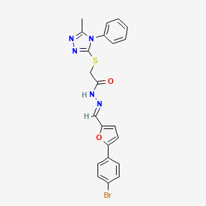 molecular formula C22H18BrN5O2S B5555880 N'-{[5-(4-bromophenyl)-2-furyl]methylene}-2-[(5-methyl-4-phenyl-4H-1,2,4-triazol-3-yl)thio]acetohydrazide 