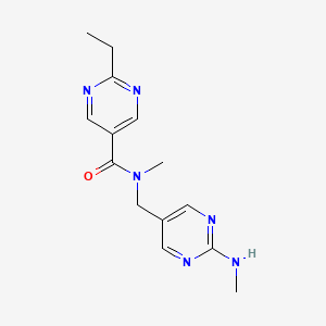 molecular formula C14H18N6O B5555891 2-ethyl-N-methyl-N-{[2-(methylamino)-5-pyrimidinyl]methyl}-5-pyrimidinecarboxamide 