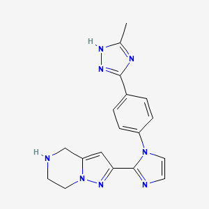 molecular formula C18H18N8 B5555925 2-{1-[4-(5-methyl-4H-1,2,4-triazol-3-yl)phenyl]-1H-imidazol-2-yl}-4,5,6,7-tetrahydropyrazolo[1,5-a]pyrazine hydrochloride 