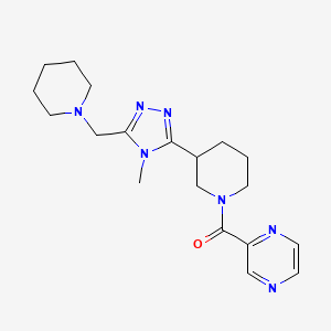 molecular formula C19H27N7O B5555941 2-({3-[4-methyl-5-(piperidin-1-ylmethyl)-4H-1,2,4-triazol-3-yl]piperidin-1-yl}carbonyl)pyrazine 