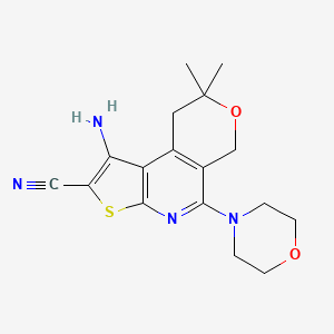 molecular formula C17H20N4O2S B5556123 1-amino-8,8-dimethyl-5-(4-morpholinyl)-8,9-dihydro-6H-pyrano[4,3-d]thieno[2,3-b]pyridine-2-carbonitrile 
