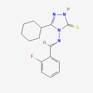 molecular formula C15H17FN4S B5556172 5-cyclohexyl-4-[(2-fluorobenzylidene)amino]-4H-1,2,4-triazole-3-thiol 