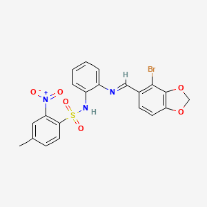 molecular formula C21H16BrN3O6S B5556313 N-(2-{[(4-bromo-1,3-benzodioxol-5-yl)methylene]amino}phenyl)-4-methyl-2-nitrobenzenesulfonamide 