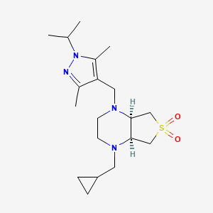 molecular formula C19H32N4O2S B5556332 (4aR*,7aS*)-1-(环丙基甲基)-4-[(1-异丙基-3,5-二甲基-1H-吡唑-4-基)甲基]八氢噻吩并[3,4-b]吡嗪 6,6-二氧化物 