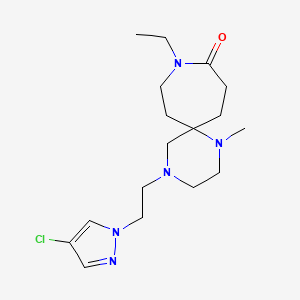 molecular formula C17H28ClN5O B5556337 4-[2-(4-氯-1H-吡唑-1-基)乙基]-9-乙基-1-甲基-1,4,9-三氮杂螺[5.6]十二烷-10-酮 