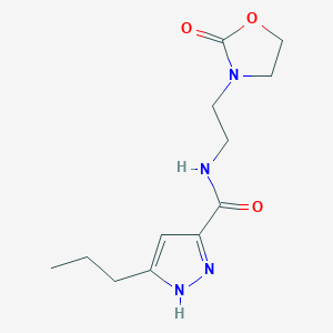 molecular formula C12H18N4O3 B5556352 N-[2-(2-oxo-1,3-oxazolidin-3-yl)ethyl]-3-propyl-1H-pyrazole-5-carboxamide 