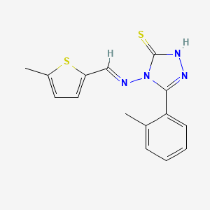 molecular formula C15H14N4S2 B5556381 5-(2-甲基苯基)-4-{[(5-甲基-2-噻吩基)亚甲基]氨基}-4H-1,2,4-三唑-3-硫醇 