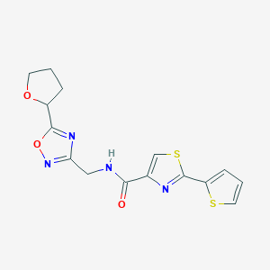 molecular formula C15H14N4O3S2 B5556426 N-{[5-(四氢-2-呋喃基)-1,2,4-恶二唑-3-基]甲基}-2-(2-噻吩基)-1,3-噻唑-4-甲酰胺 