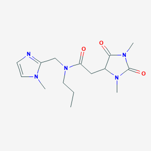 molecular formula C15H23N5O3 B5556476 2-(1,3-dimethyl-2,5-dioxo-4-imidazolidinyl)-N-[(1-methyl-1H-imidazol-2-yl)methyl]-N-propylacetamide 