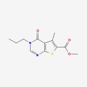 molecular formula C12H14N2O3S B5556595 methyl 5-methyl-4-oxo-3-propyl-3,4-dihydrothieno[2,3-d]pyrimidine-6-carboxylate 