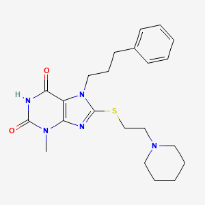 molecular formula C22H29N5O2S B5556628 3-甲基-7-(3-苯丙基)-8-{[2-(1-哌啶基)乙基]硫代}-3,7-二氢-1H-嘌呤-2,6-二酮 