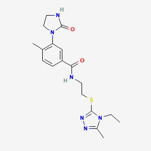 molecular formula C18H24N6O2S B5556678 N-{2-[(4-ethyl-5-methyl-4H-1,2,4-triazol-3-yl)thio]ethyl}-4-methyl-3-(2-oxo-1-imidazolidinyl)benzamide 
