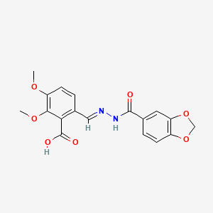 molecular formula C18H16N2O7 B5556734 6-[2-(1,3-benzodioxol-5-ylcarbonyl)carbonohydrazonoyl]-2,3-dimethoxybenzoic acid 