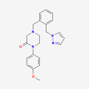 molecular formula C22H24N4O2 B5556757 1-(4-甲氧基苯基)-4-[2-(1H-吡唑-1-基甲基)苄基]-2-哌嗪酮 