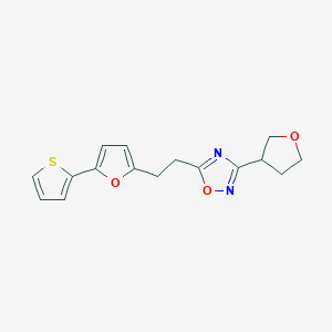 molecular formula C16H16N2O3S B5556785 3-（四氢呋喃-3-基）-5-{2-[5-（2-噻吩基）-2-呋喃基]乙基}-1,2,4-恶二唑 