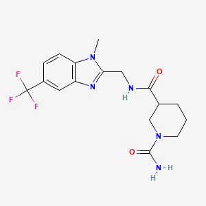 molecular formula C17H20F3N5O2 B5556839 N~3~-{[1-methyl-5-(trifluoromethyl)-1H-benzimidazol-2-yl]methyl}-1,3-piperidinedicarboxamide 