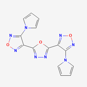 molecular formula C14H8N8O3 B5556842 3,3'-(1,3,4-噁二唑-2,5-二基)双[4-(1H-吡咯-1-基)-1,2,5-噁二唑] 