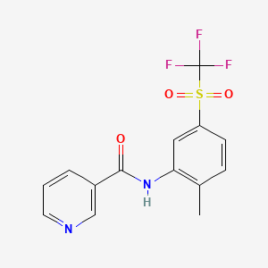 molecular formula C14H11F3N2O3S B5556873 N-{2-methyl-5-[(trifluoromethyl)sulfonyl]phenyl}nicotinamide 
