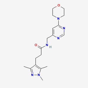 molecular formula C18H26N6O2 B5556876 N-{[6-(4-morpholinyl)-4-pyrimidinyl]methyl}-3-(1,3,5-trimethyl-1H-pyrazol-4-yl)propanamide 