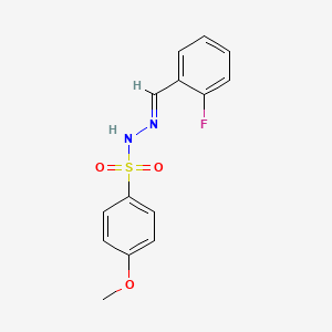 molecular formula C14H13FN2O3S B5556882 N'-(2-fluorobenzylidene)-4-methoxybenzenesulfonohydrazide 