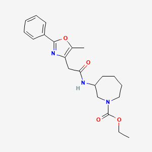 molecular formula C21H27N3O4 B5556957 ethyl 3-{[(5-methyl-2-phenyl-1,3-oxazol-4-yl)acetyl]amino}azepane-1-carboxylate 