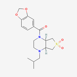 molecular formula C18H24N2O5S B5556990 (4aS*,7aR*)-1-(1,3-benzodioxol-5-ylcarbonyl)-4-isobutyloctahydrothieno[3,4-b]pyrazine 6,6-dioxide 