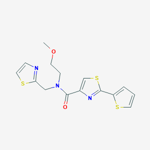 molecular formula C15H15N3O2S3 B5557020 N-(2-methoxyethyl)-N-(1,3-thiazol-2-ylmethyl)-2-(2-thienyl)-1,3-thiazole-4-carboxamide 