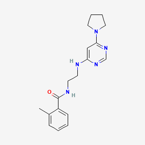 molecular formula C18H23N5O B5557028 2-methyl-N-(2-{[6-(1-pyrrolidinyl)-4-pyrimidinyl]amino}ethyl)benzamide 