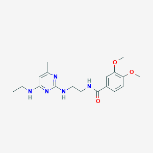 molecular formula C18H25N5O3 B5557036 N-(2-{[4-(ethylamino)-6-methyl-2-pyrimidinyl]amino}ethyl)-3,4-dimethoxybenzamide 