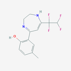 molecular formula C14H14F4N2O B5557155 4-methyl-2-[7-(1,1,2,2-tetrafluoroethyl)-2,3-dihydro-1H-1,4-diazepin-5-yl]phenol 