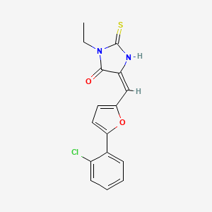 molecular formula C16H13ClN2O2S B5557183 5-{[5-(2-氯苯基)-2-呋喃基]亚甲基}-3-乙基-2-硫代-4-咪唑烷-2,5-二酮 