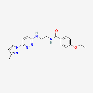 molecular formula C19H22N6O2 B5557188 4-ethoxy-N-(2-{[6-(3-methyl-1H-pyrazol-1-yl)-3-pyridazinyl]amino}ethyl)benzamide 