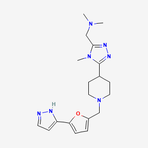 molecular formula C19H27N7O B5557220 N,N-二甲基-1-[4-甲基-5-(1-{[5-(1H-吡唑-3-基)-2-呋喃基]甲基}哌啶-4-基)-4H-1,2,4-三唑-3-基]甲胺 