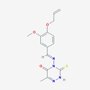 molecular formula C15H16N4O3S B5557287 4-{[4-(allyloxy)-3-methoxybenzylidene]amino}-6-methyl-3-thioxo-3,4-dihydro-1,2,4-triazin-5(2H)-one 